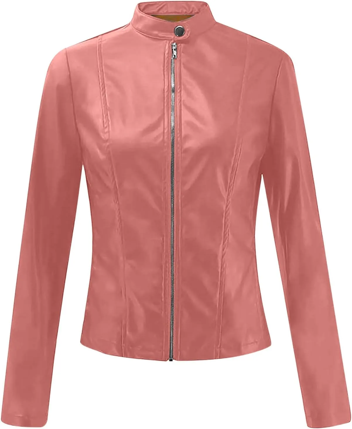 5665 Womens Winter Leather Jackets Black Zip Motorcycle Jacket Quilted Lightweight Coat Vegan Pu Leather Outerwear