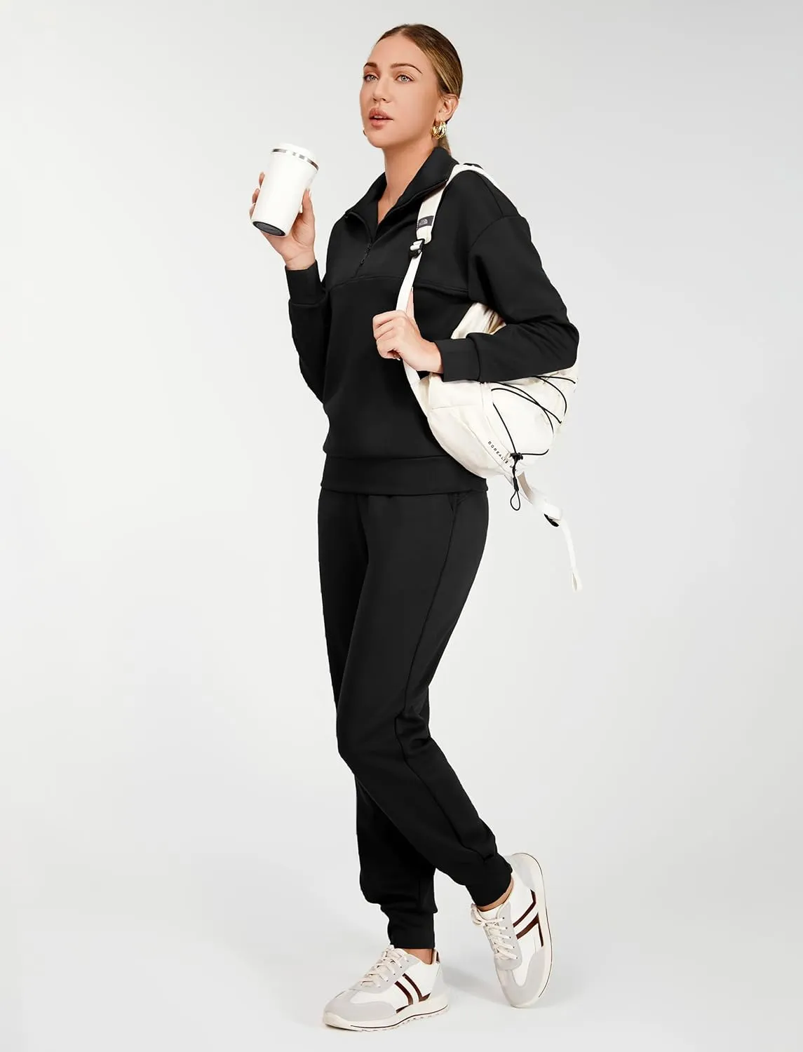 AFITNE Women's 2 Piece Outfits Sweatsuits Long Sleeve Tracksuit Casual Lapel Half Zip Sweatshirt Joggers Sweatpants Set