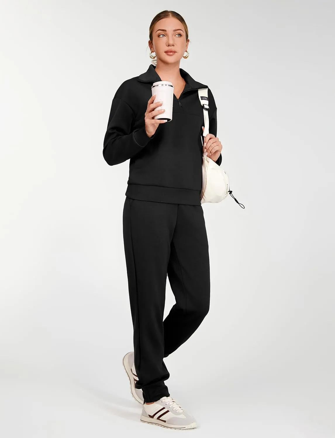 AFITNE Women's 2 Piece Outfits Sweatsuits Long Sleeve Tracksuit Casual Lapel Half Zip Sweatshirt Joggers Sweatpants Set