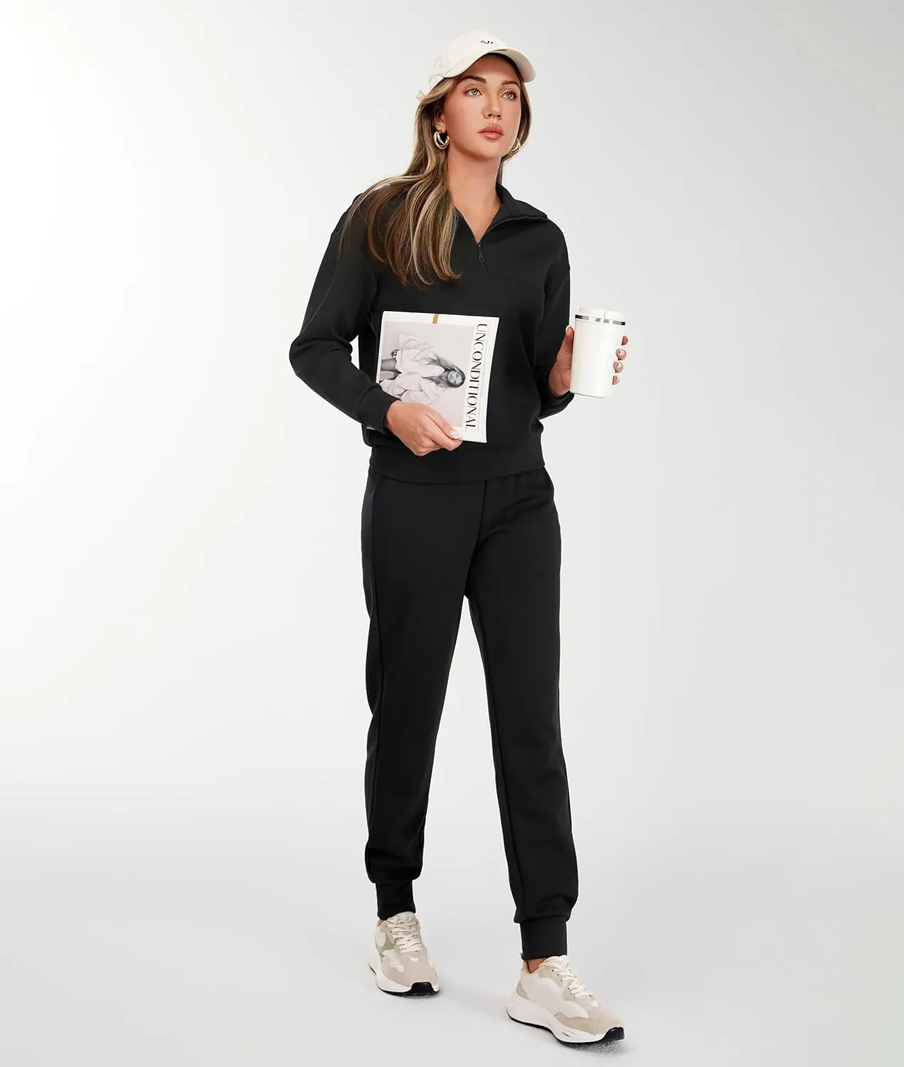 AFITNE Women's 2 Piece Outfits Sweatsuits Long Sleeve Tracksuit Casual Lapel Half Zip Sweatshirt Joggers Sweatpants Set