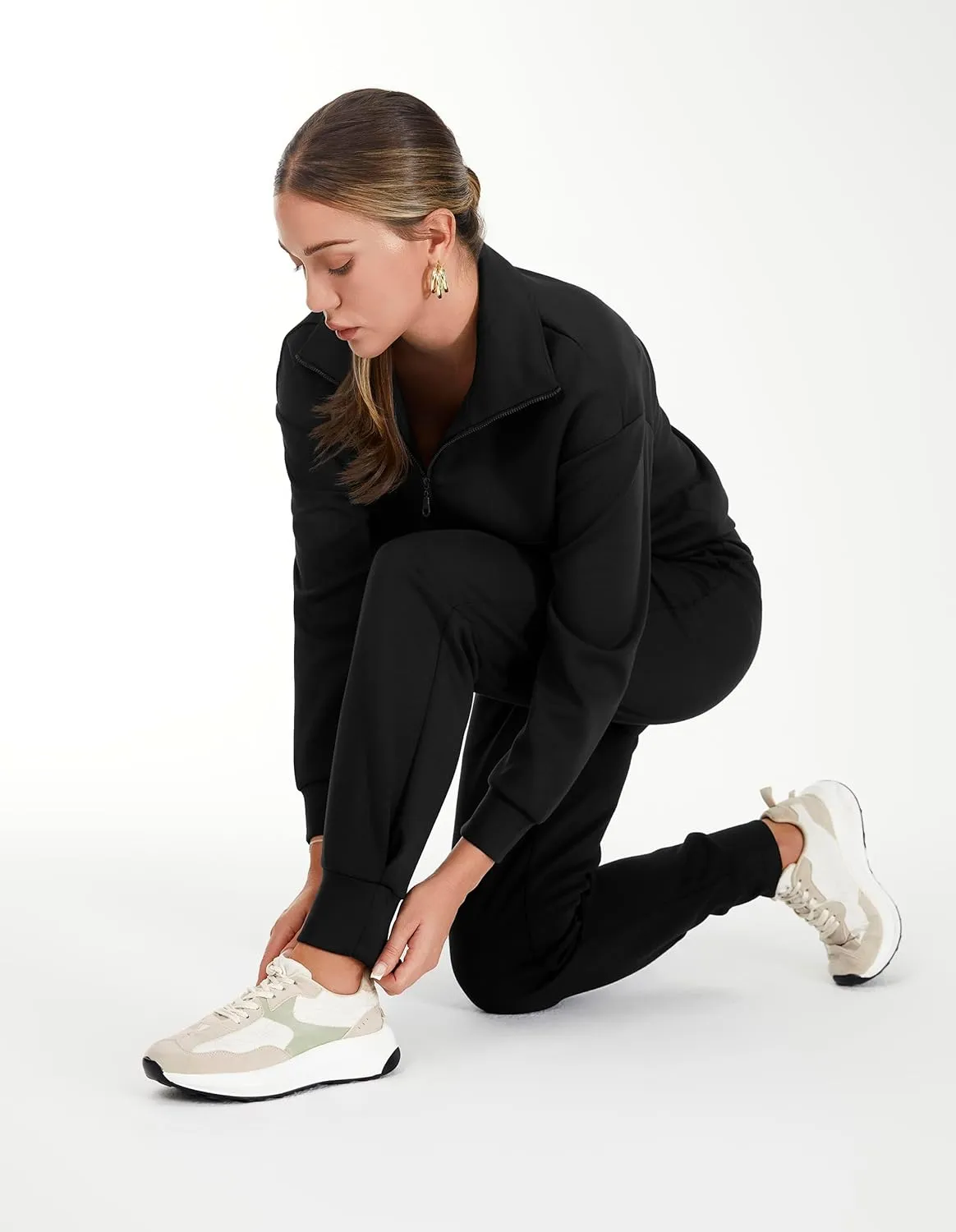 AFITNE Women's 2 Piece Outfits Sweatsuits Long Sleeve Tracksuit Casual Lapel Half Zip Sweatshirt Joggers Sweatpants Set
