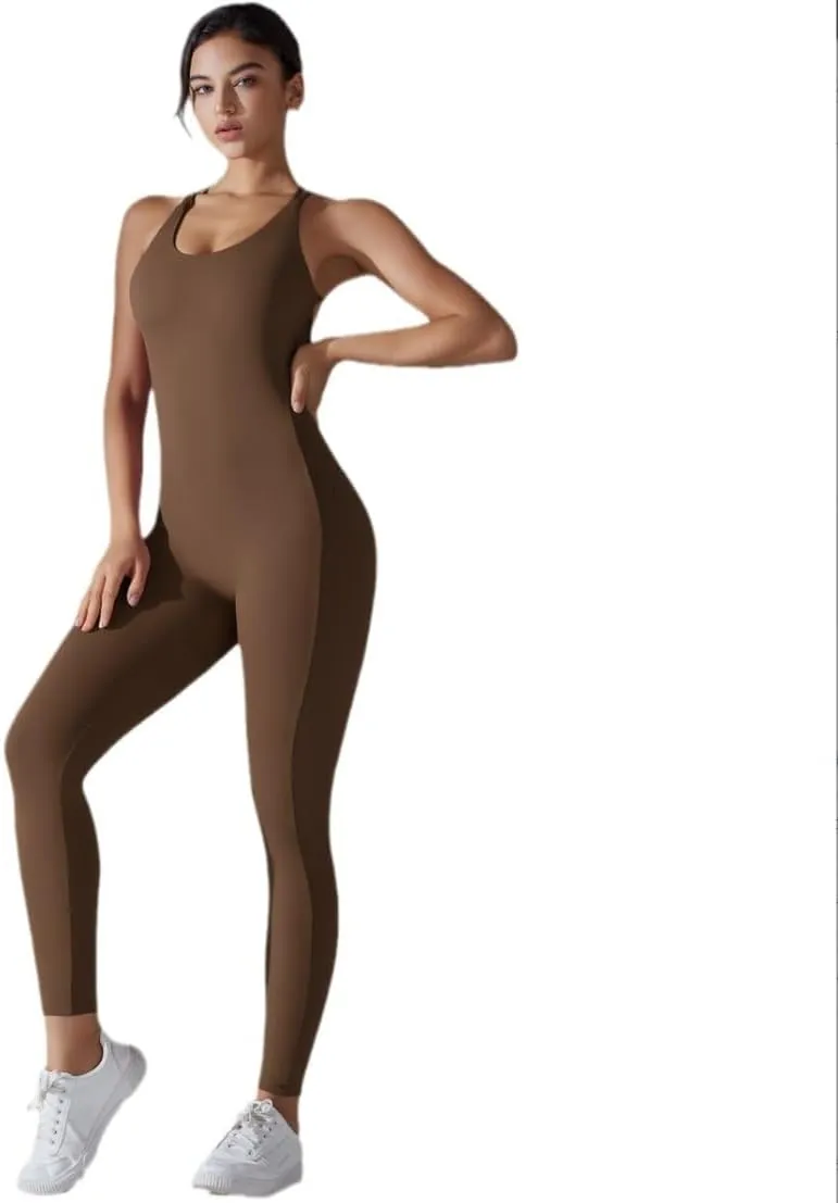 ALisasin Seamless Yoga Jumpsuits Skinny Sports Peach Buttocks Outdoor Running Fitness Jumpsuits Backless Gym sets for Women