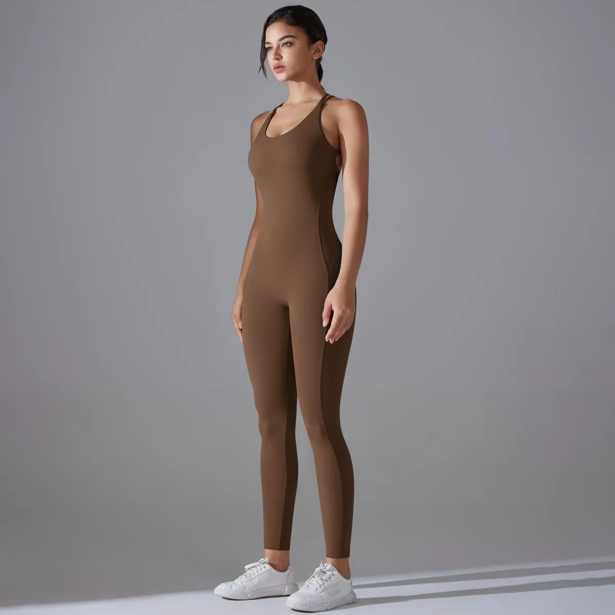 ALisasin Seamless Yoga Jumpsuits Skinny Sports Peach Buttocks Outdoor Running Fitness Jumpsuits Backless Gym sets for Women