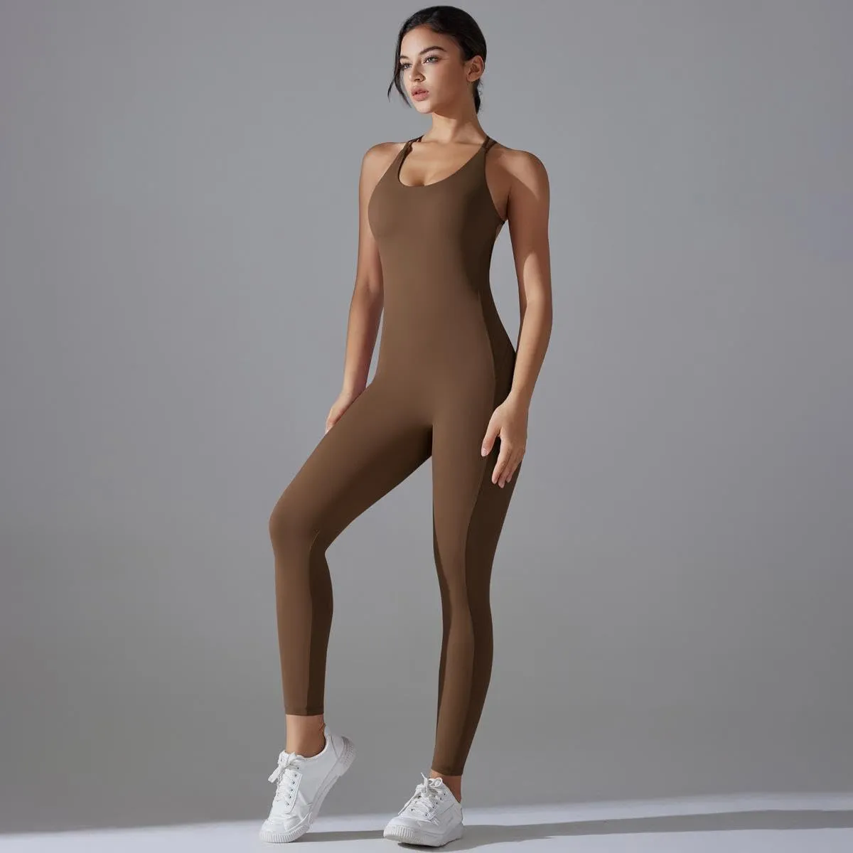 ALisasin Seamless Yoga Jumpsuits Skinny Sports Peach Buttocks Outdoor Running Fitness Jumpsuits Backless Gym sets for Women