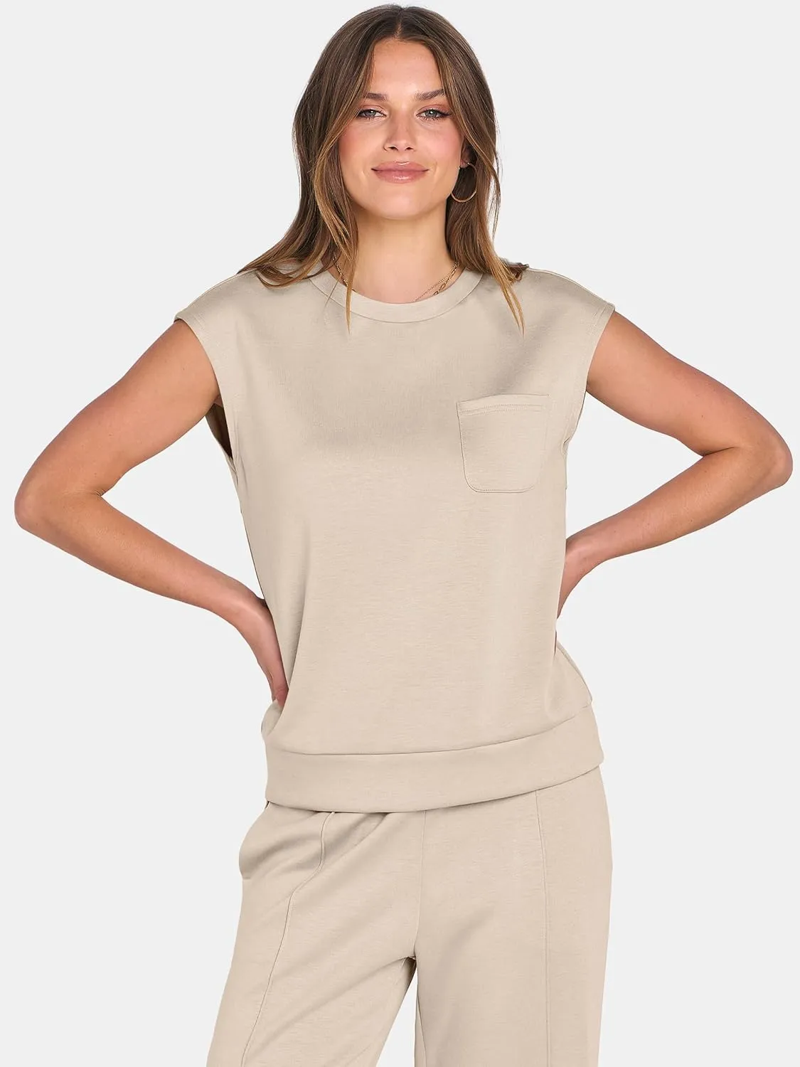 ANRABESS Two Piece Sets for Women Summer Sleeveless Sweatsuits Wide Leg Casual Lounge Set Matching Vacation Travel Outfits