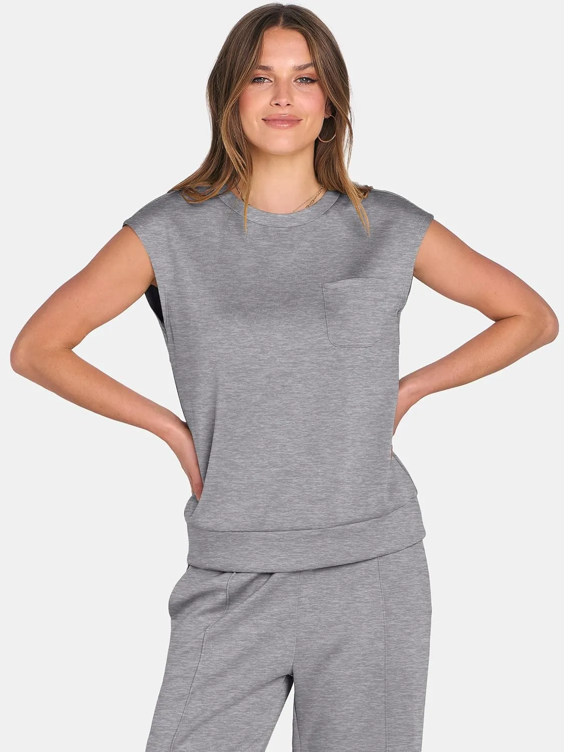 ANRABESS Two Piece Sets for Women Summer Sleeveless Sweatsuits Wide Leg Casual Lounge Set Matching Vacation Travel Outfits