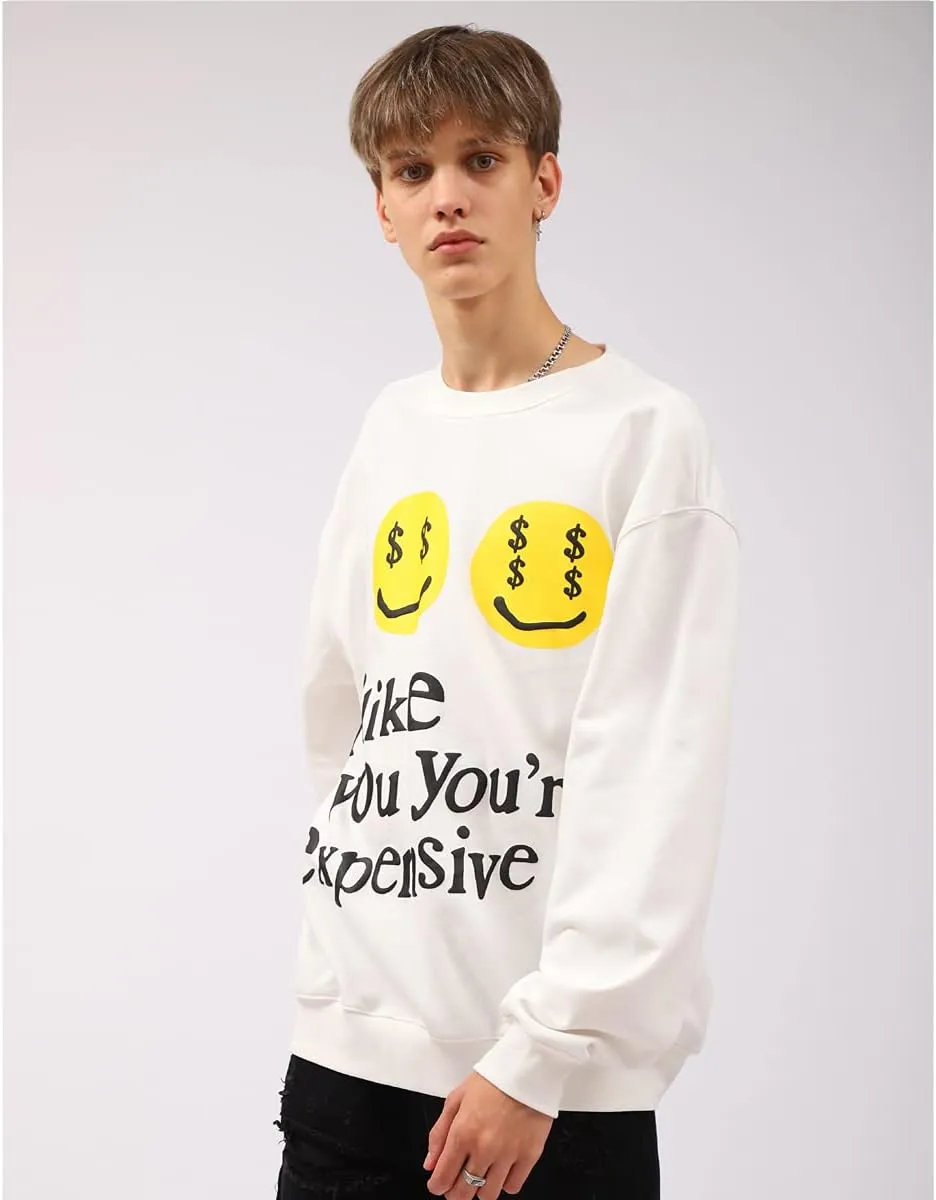 Arnodefrance Men i like you you're expensive Sweatshirt Oversized Hip Hop Letter Printing Crew Neck Sweatshirts Pullover