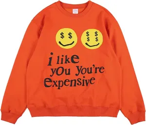 Arnodefrance Men i like you you're expensive Sweatshirt Oversized Hip Hop Letter Printing Crew Neck Sweatshirts Pullover