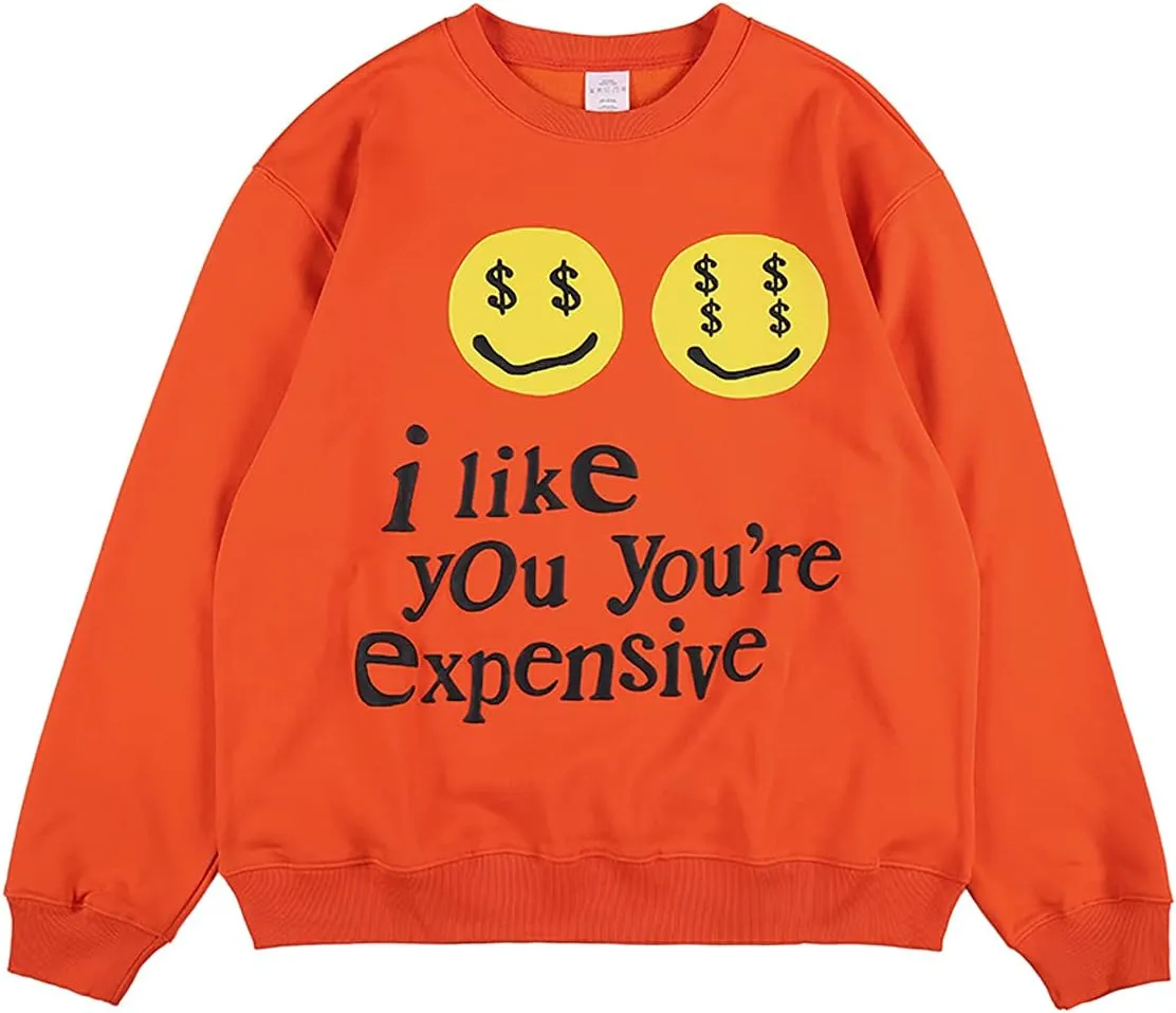 Arnodefrance Men i like you you're expensive Sweatshirt Oversized Hip Hop Letter Printing Crew Neck Sweatshirts Pullover