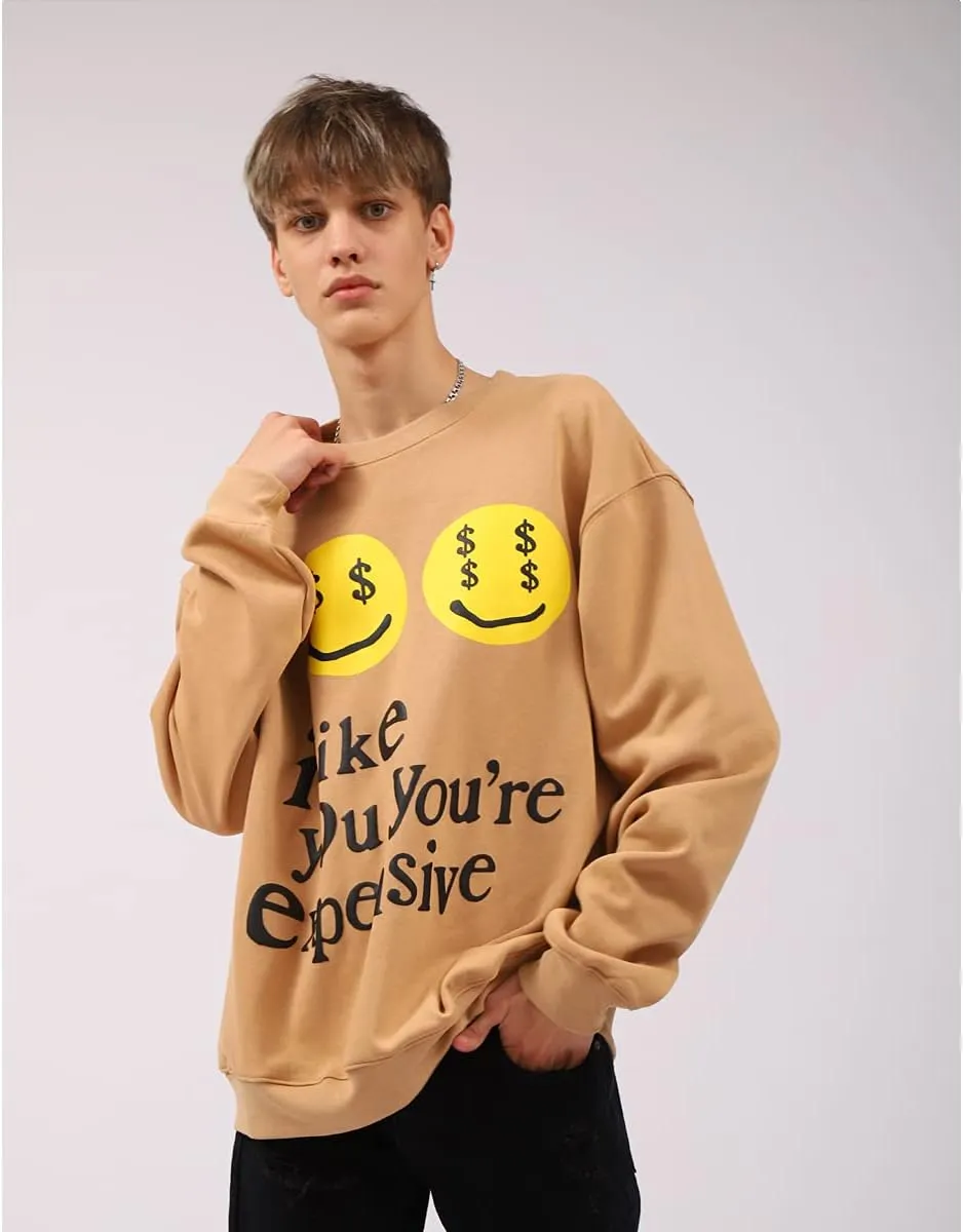 Arnodefrance Men i like you you're expensive Sweatshirt Oversized Hip Hop Letter Printing Crew Neck Sweatshirts Pullover