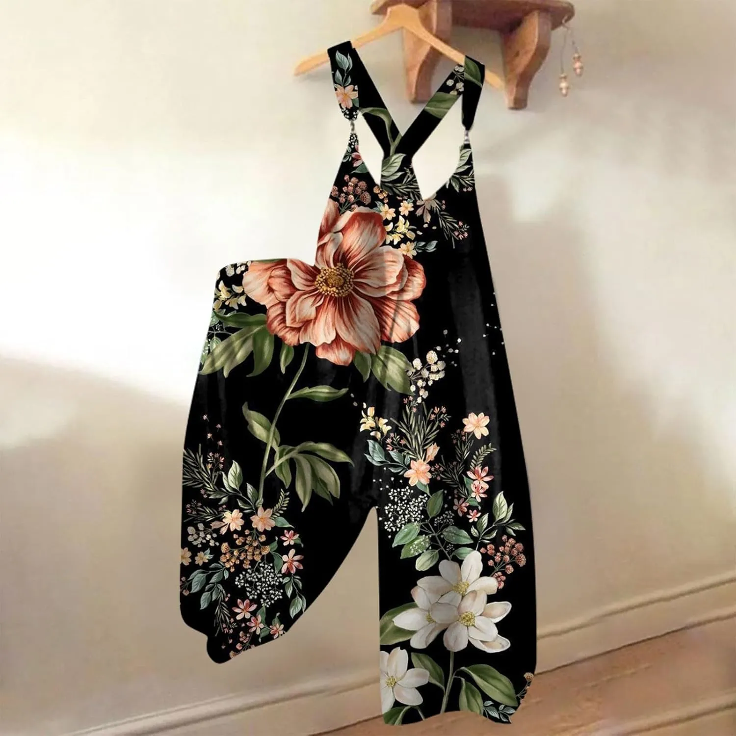 Boho Jumpsuit for Women 2025 Summer Wide Leg Sleeveless Overall Vintage Art Graphic Romper