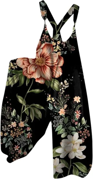 Boho Jumpsuit for Women 2025 Summer Wide Leg Sleeveless Overall Vintage Art Graphic Romper