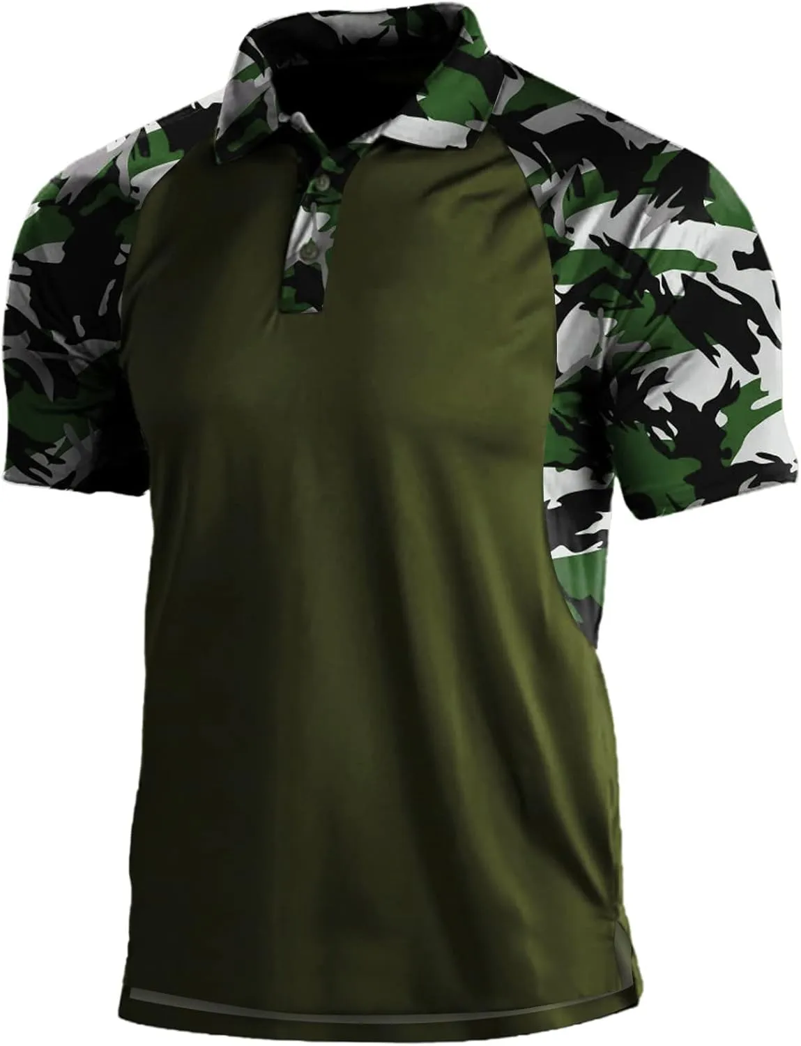 Camo Shirt Men's Muscle V Neck Polo Shirts Short Sleeve Collared Polo Slim Fit Casual Moisture Wicking Golf Shirts