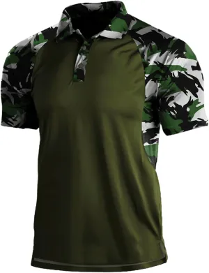Camo Shirt Men's Muscle V Neck Polo Shirts Short Sleeve Collared Polo Slim Fit Casual Moisture Wicking Golf Shirts