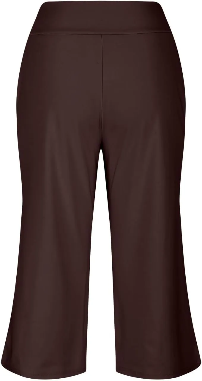 Capri Pants for Women Plus Size Elastic High Waisted Yoga Capris Summer Casual Loose Wide Leg Cropped Trousers