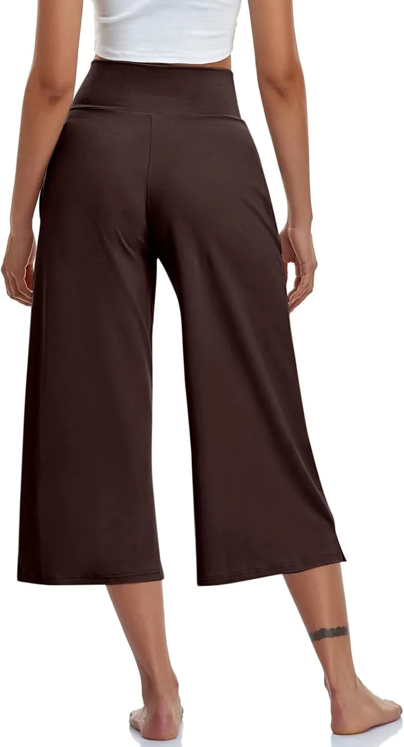 Capri Pants for Women Plus Size Elastic High Waisted Yoga Capris Summer Casual Loose Wide Leg Cropped Trousers