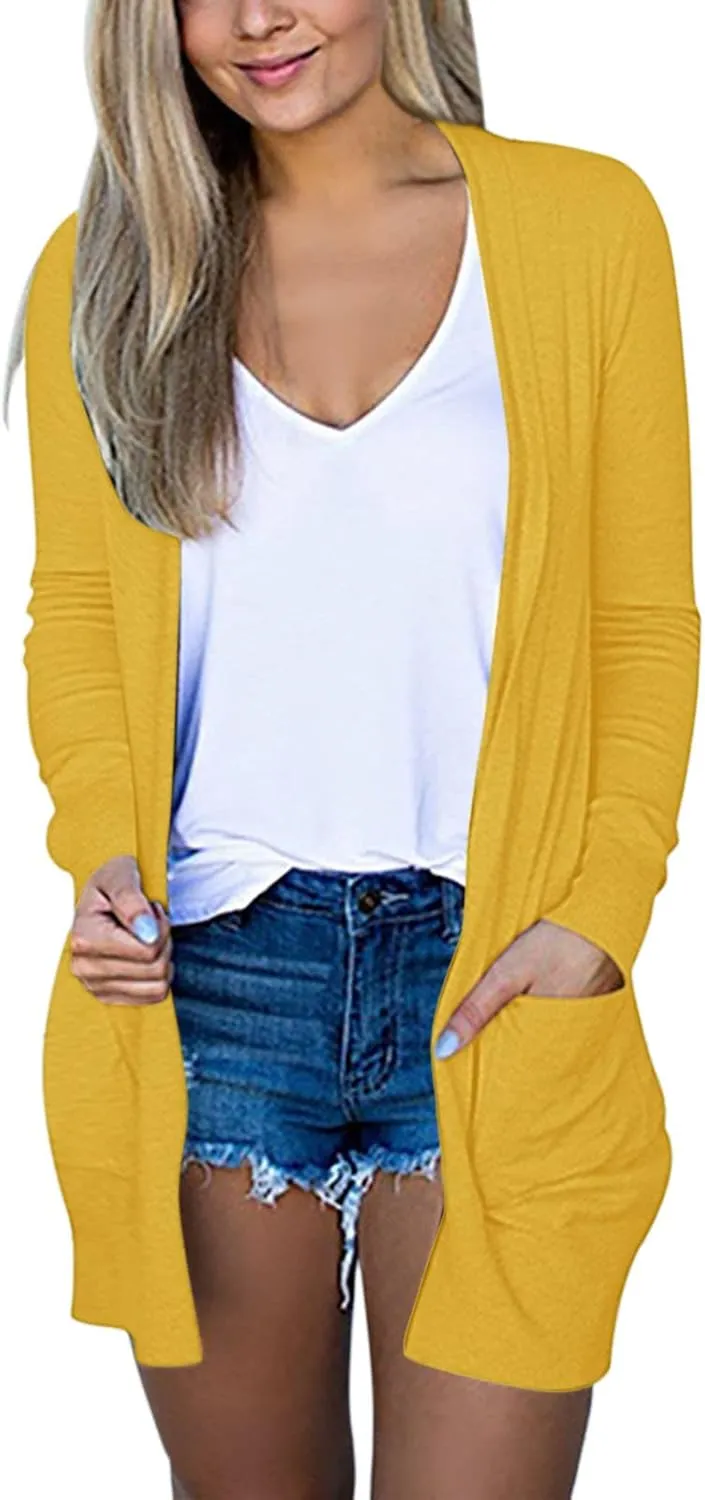 Cardigans for Women 2024,Lightweight Open Front Cardigan Shirts Trendy Dressy Blouses Casual Long Sleeve Pocket