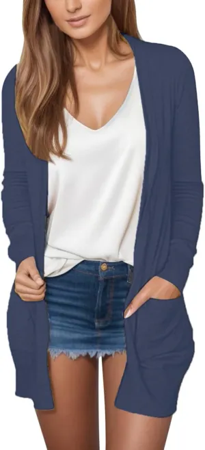 Cardigans for Women 2024,Lightweight Open Front Cardigan Shirts Trendy Dressy Blouses Casual Long Sleeve Pocket