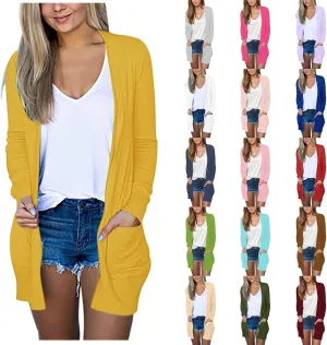 Cardigans for Women 2024,Lightweight Open Front Cardigan Shirts Trendy Dressy Blouses Casual Long Sleeve Pocket