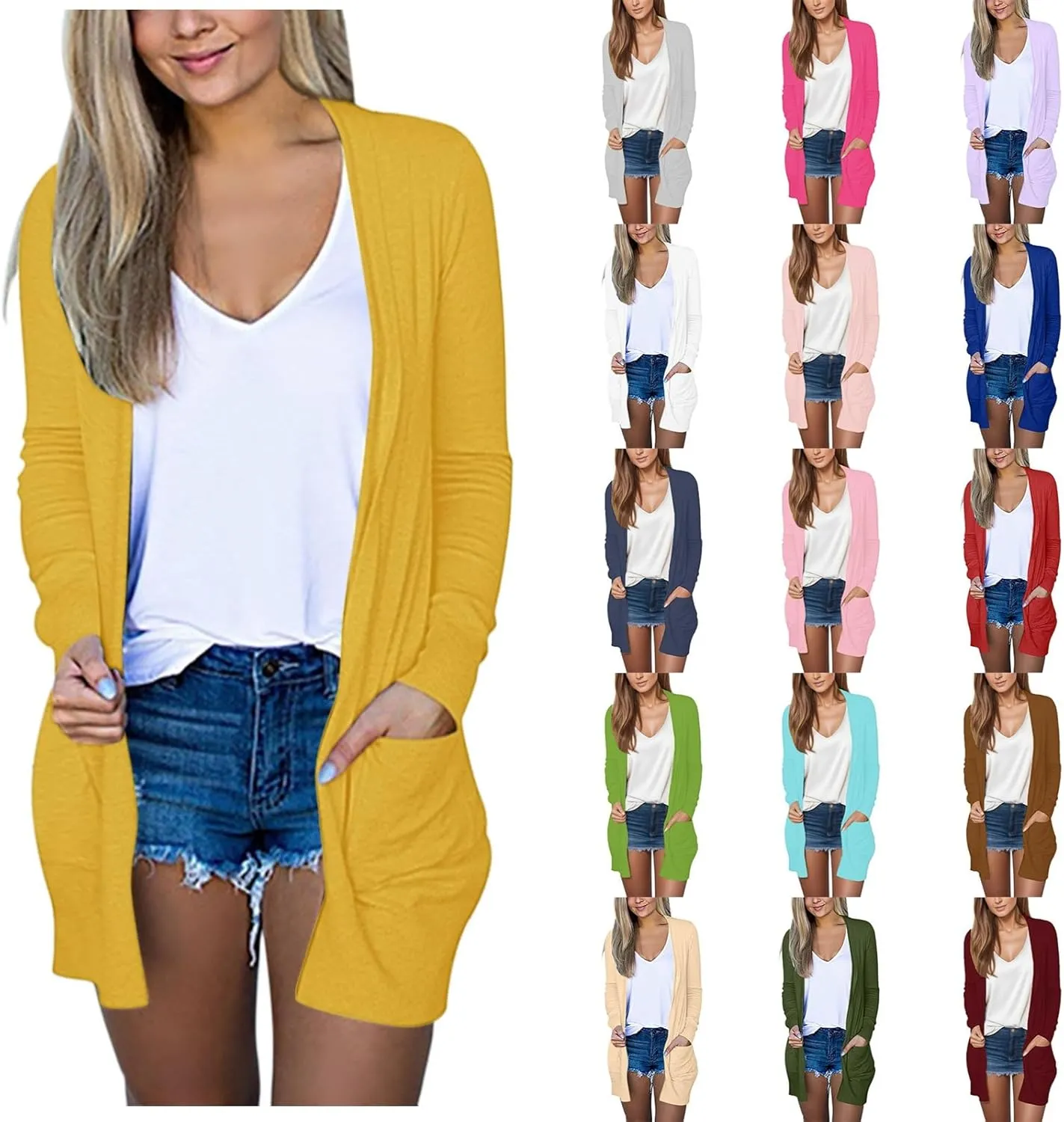 Cardigans for Women 2024,Lightweight Open Front Cardigan Shirts Trendy Dressy Blouses Casual Long Sleeve Pocket