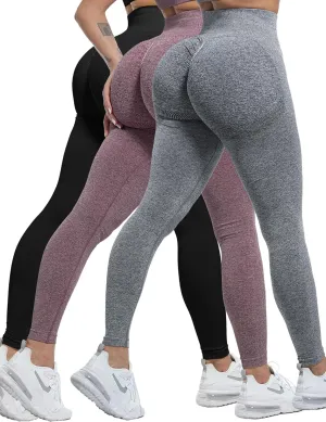 CHRLEISURE 3 Piece Workout Leggings Sets for Women, Gym Scrunch Butt Butt Lifting Seamless Leggings