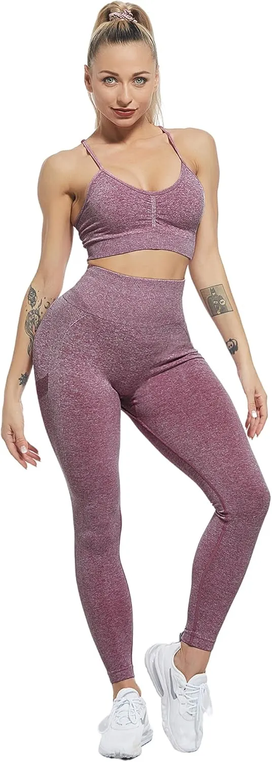 CHRLEISURE 3 Piece Workout Leggings Sets for Women, Gym Scrunch Butt Butt Lifting Seamless Leggings