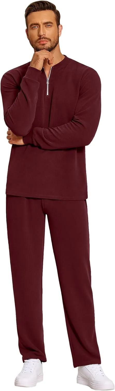 COOFANDY Men's 2 Piece Tracksuit Set Polo Athletic Sweatsuit Quarter Zip Jogging Long Sleeve Casual Sports Outfits