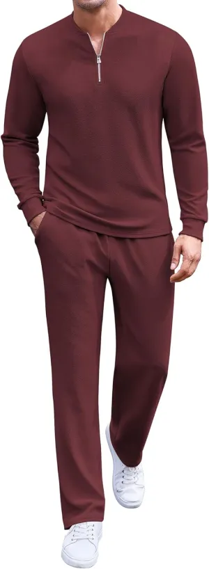 COOFANDY Men's 2 Piece Tracksuit Set Polo Athletic Sweatsuit Quarter Zip Jogging Long Sleeve Casual Sports Outfits