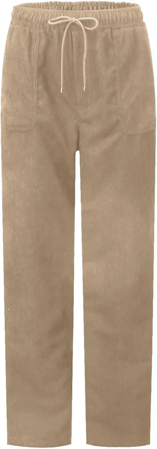 eoeioa Corduroy Pants Women High Waisted Straight Leg Trousers Baggy Comfy Stretch Drawstring Business Work Pants with Pocket
