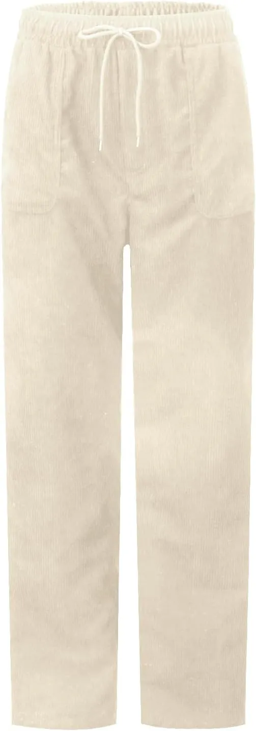 eoeioa Corduroy Pants Women High Waisted Straight Leg Trousers Baggy Comfy Stretch Drawstring Business Work Pants with Pocket