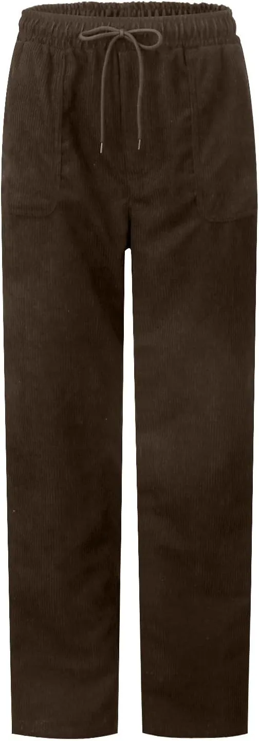 eoeioa Corduroy Pants Women High Waisted Straight Leg Trousers Baggy Comfy Stretch Drawstring Business Work Pants with Pocket