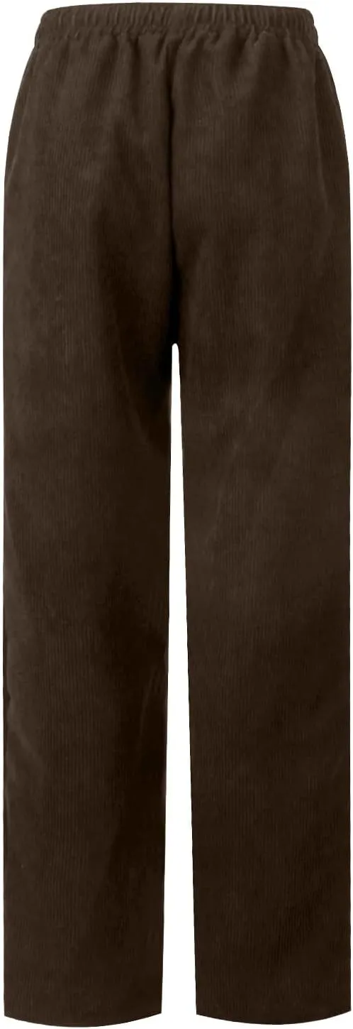 eoeioa Corduroy Pants Women High Waisted Straight Leg Trousers Baggy Comfy Stretch Drawstring Business Work Pants with Pocket