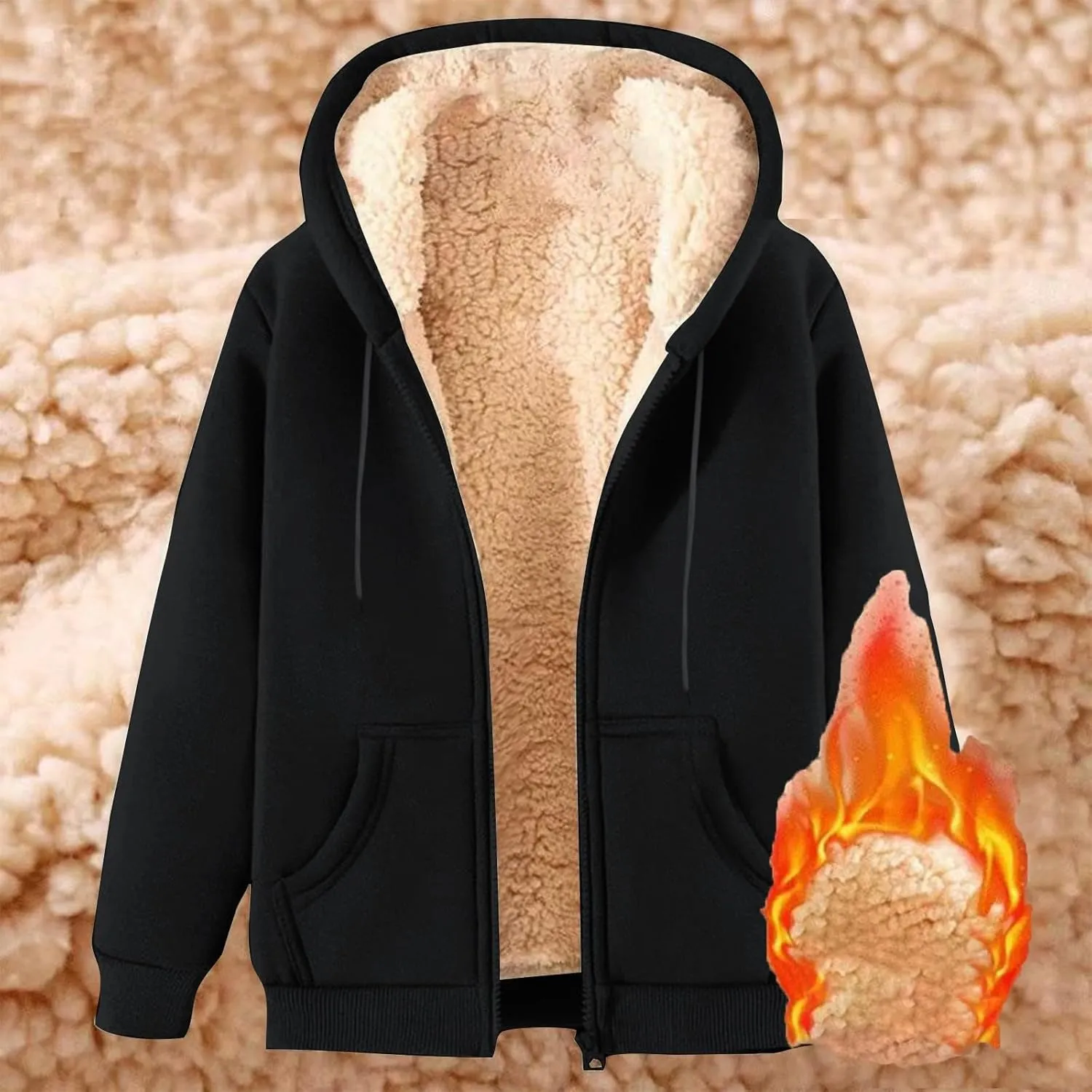 Fleece Jacket Men Fleece Jacket Women Unisex Fall Winter Warm Plush Lined Sherpa Cardigan Casual Long Sleeve Hoodies