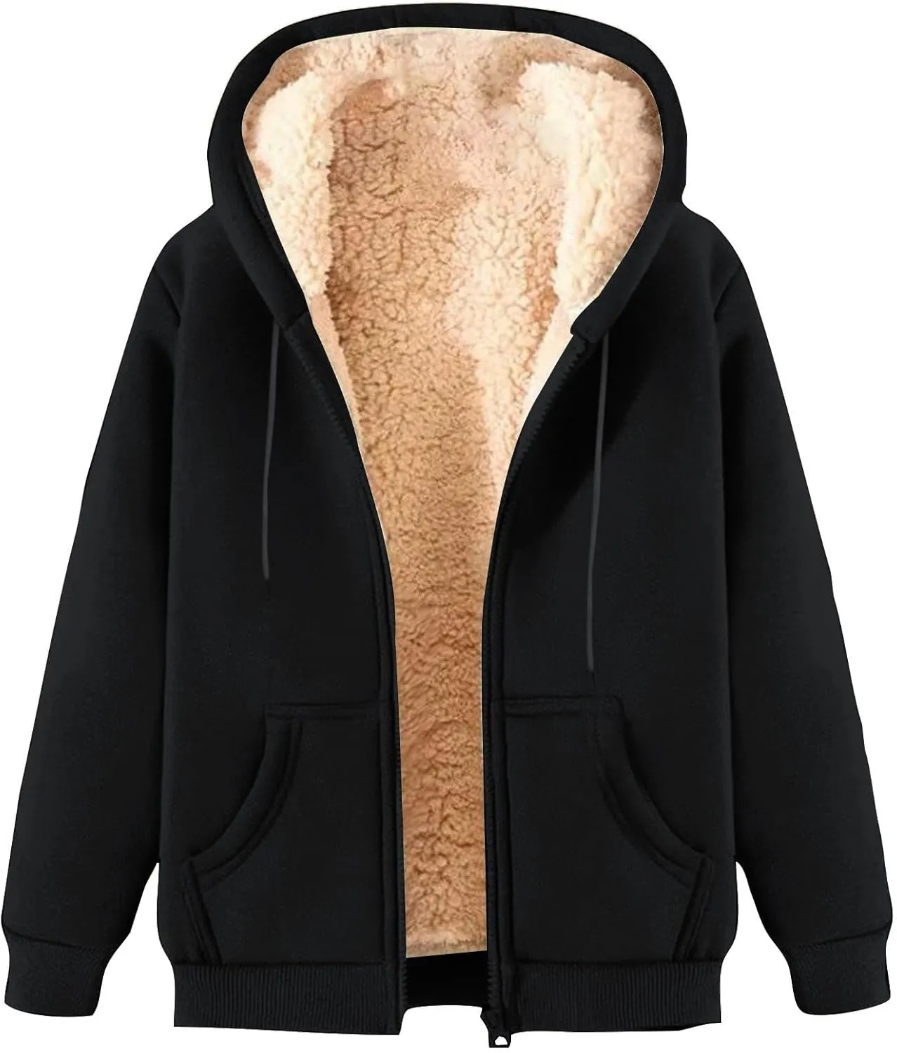 Fleece Jacket Men Fleece Jacket Women Unisex Fall Winter Warm Plush Lined Sherpa Cardigan Casual Long Sleeve Hoodies