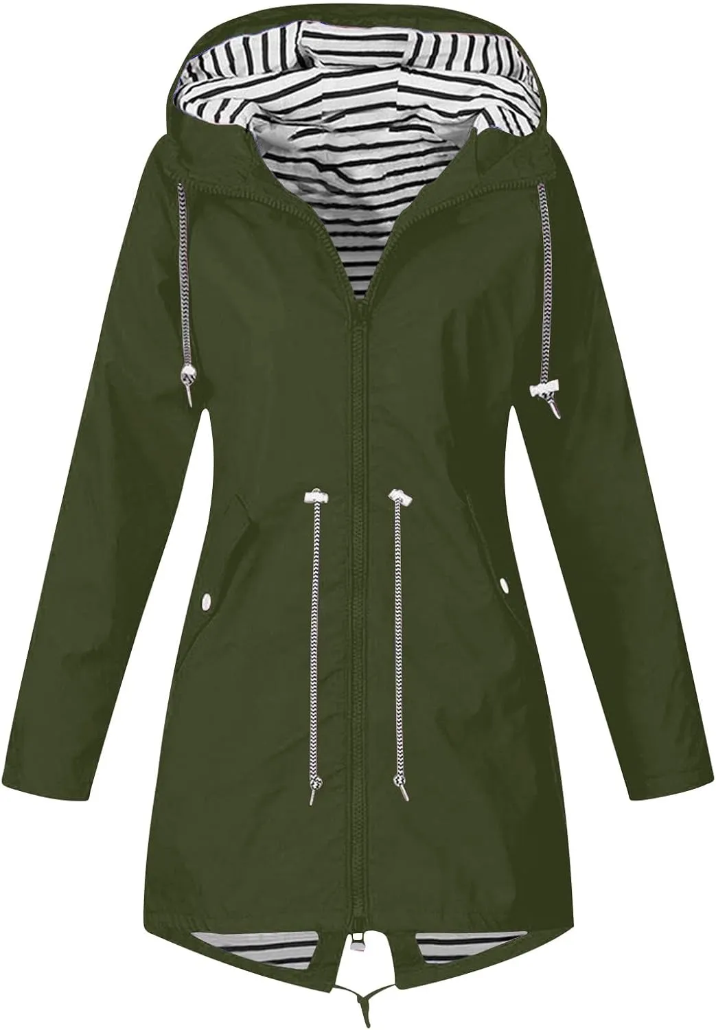 Gcvizuso Womens Raincoats Waterproof Lightweight Active Jacket Outdoor Long Sleeve Windbreaker Hooded Drawstring Trench Coat