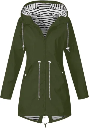 Gcvizuso Womens Raincoats Waterproof Lightweight Active Jacket Outdoor Long Sleeve Windbreaker Hooded Drawstring Trench Coat