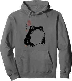 Grumpy Frog Japanese Minimalist Art Frog Lover Pullover Hoodie