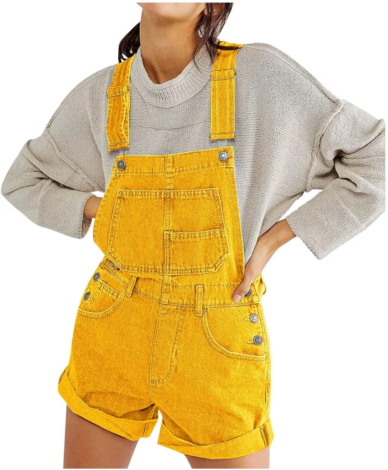HGps8w Women's Denim Romper Sleeveless Jean Short Overalls Adjustable Straps Casual Jumpsuit Shortalls with Pockets