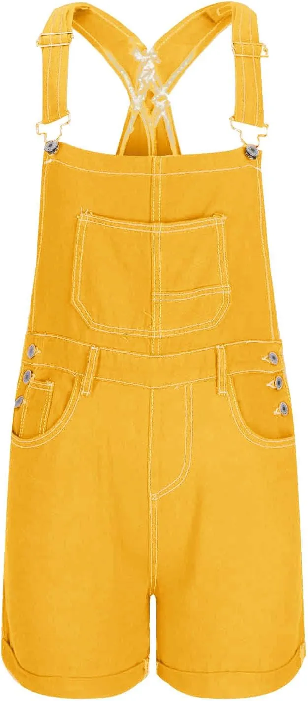 HGps8w Women's Denim Romper Sleeveless Jean Short Overalls Adjustable Straps Casual Jumpsuit Shortalls with Pockets