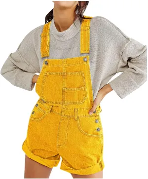 HGps8w Women's Denim Romper Sleeveless Jean Short Overalls Adjustable Straps Casual Jumpsuit Shortalls with Pockets