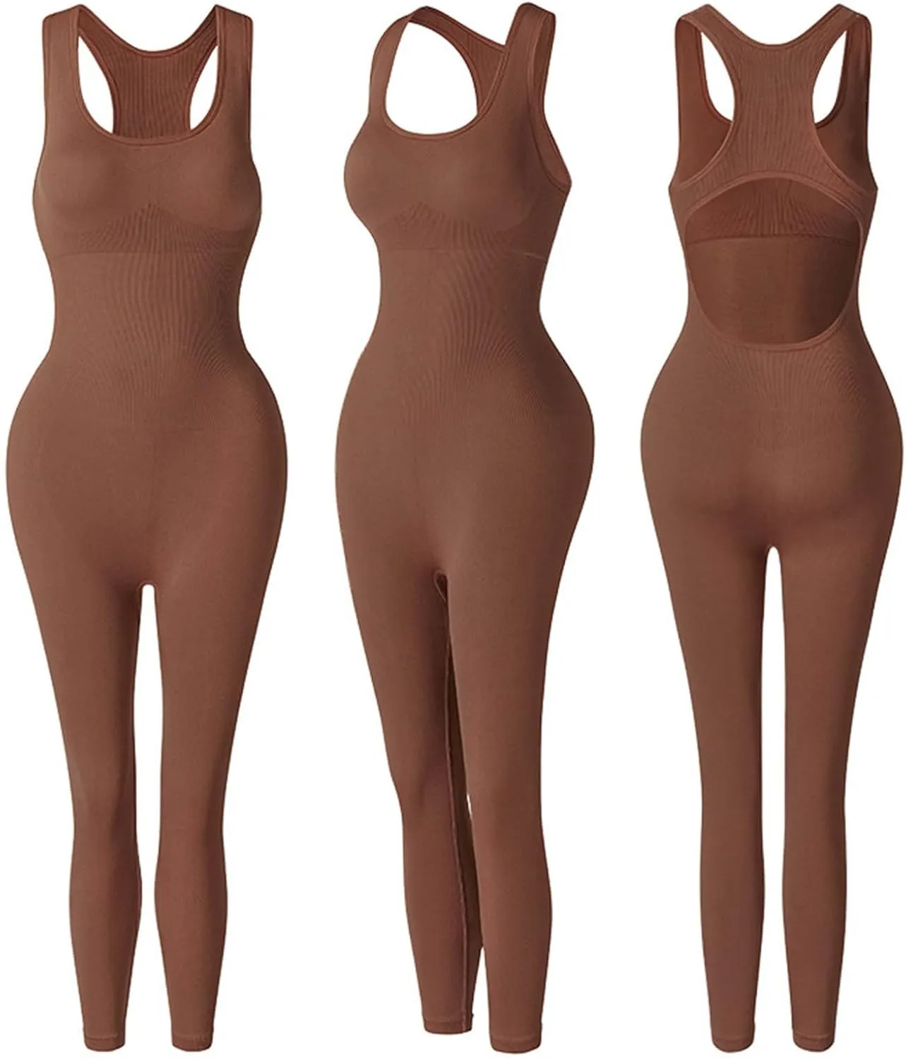 HGps8w Yoga Jumpsuit for Women Seamless Sexy Open Back Racerback One Piece Workout Romper Shapewear Leggings