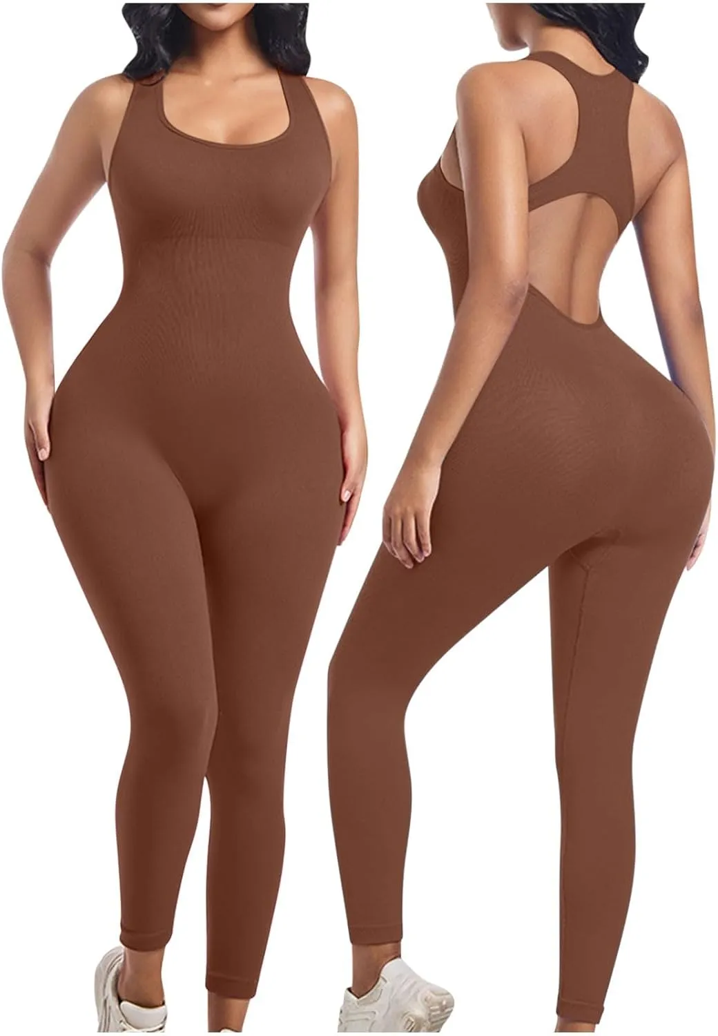 HGps8w Yoga Jumpsuit for Women Seamless Sexy Open Back Racerback One Piece Workout Romper Shapewear Leggings