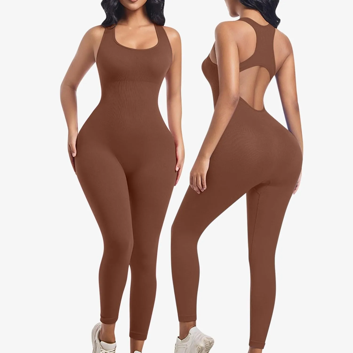 HGps8w Yoga Jumpsuit for Women Seamless Sexy Open Back Racerback One Piece Workout Romper Shapewear Leggings
