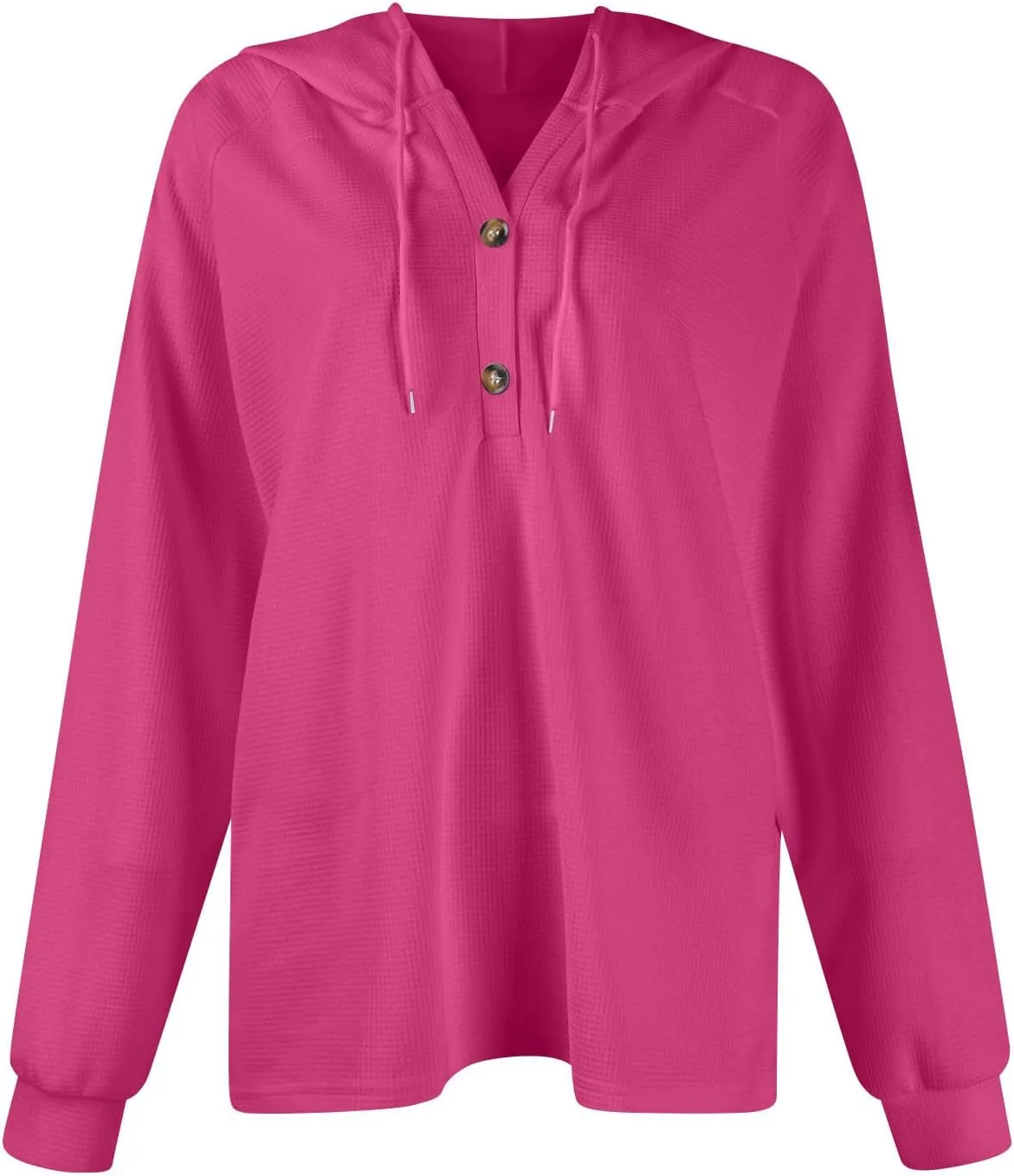 Hoodies for Women Fall Outfits for Women 2024 Waffle Knit Drawstring Button V Neck Sweatshirt Long Sleeve Tops