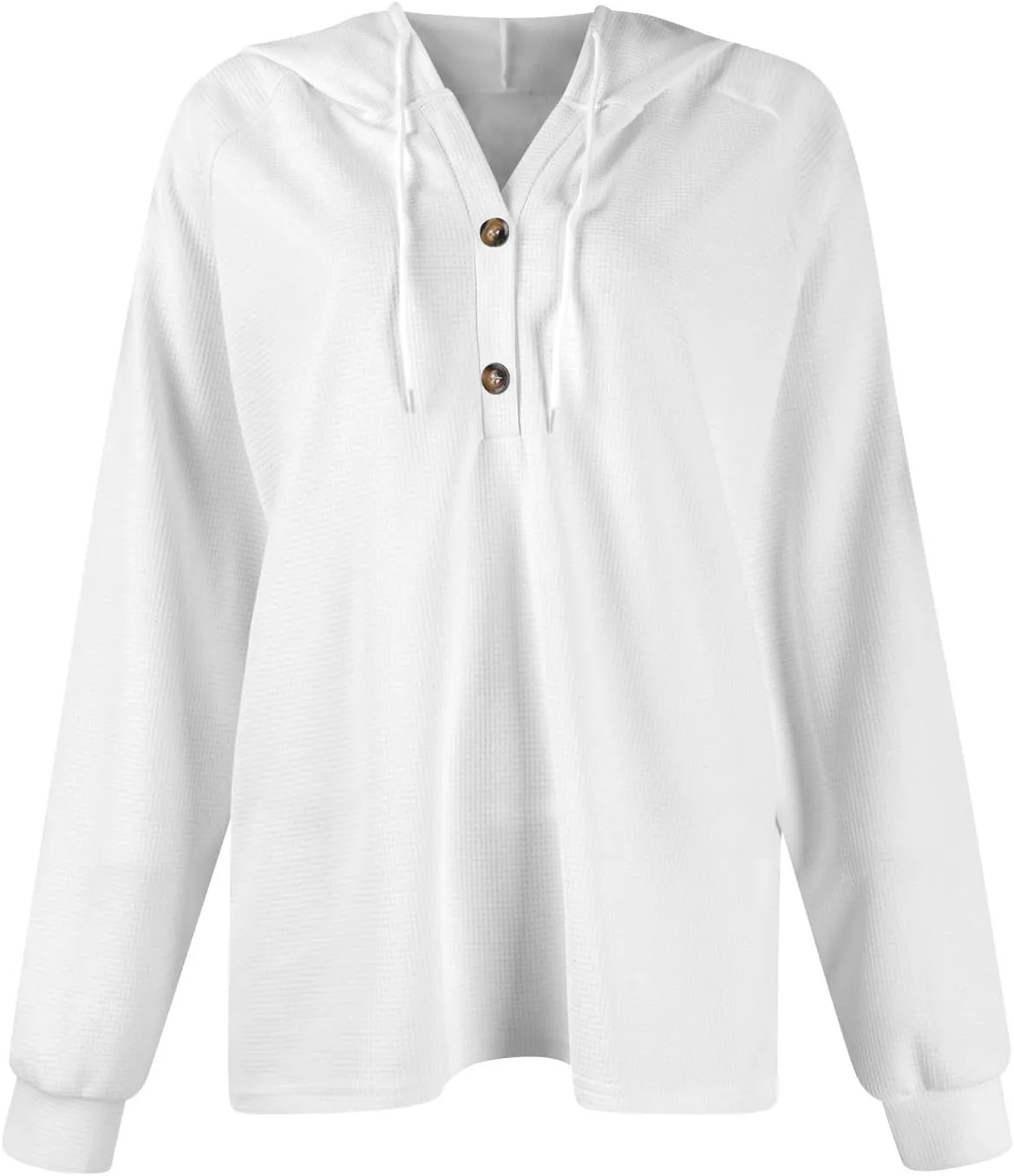 Hoodies for Women Fall Outfits for Women 2024 Waffle Knit Drawstring Button V Neck Sweatshirt Long Sleeve Tops