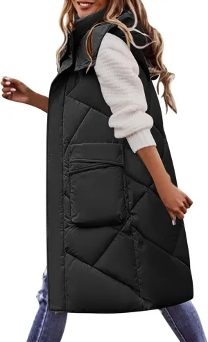 iLH Oversized Down Vests Women'S Outdoor Coats Hooded Long Puffy Vests Winter Coats Sleeveless Insulated Jackets Womens