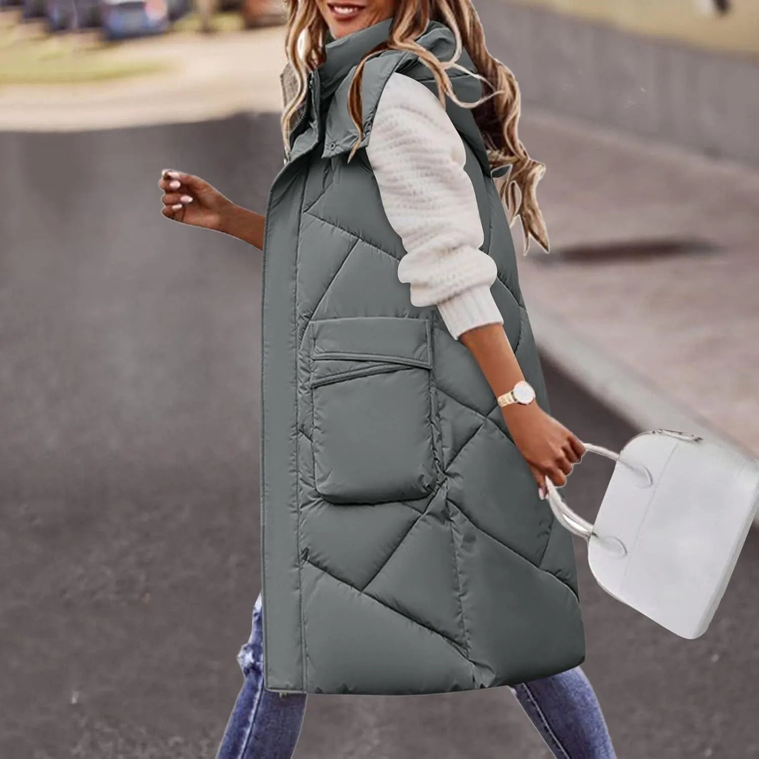 iLH Oversized Down Vests Women'S Outdoor Coats Hooded Long Puffy Vests Winter Coats Sleeveless Insulated Jackets Womens