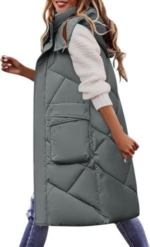 iLH Oversized Down Vests Women'S Outdoor Coats Hooded Long Puffy Vests Winter Coats Sleeveless Insulated Jackets Womens