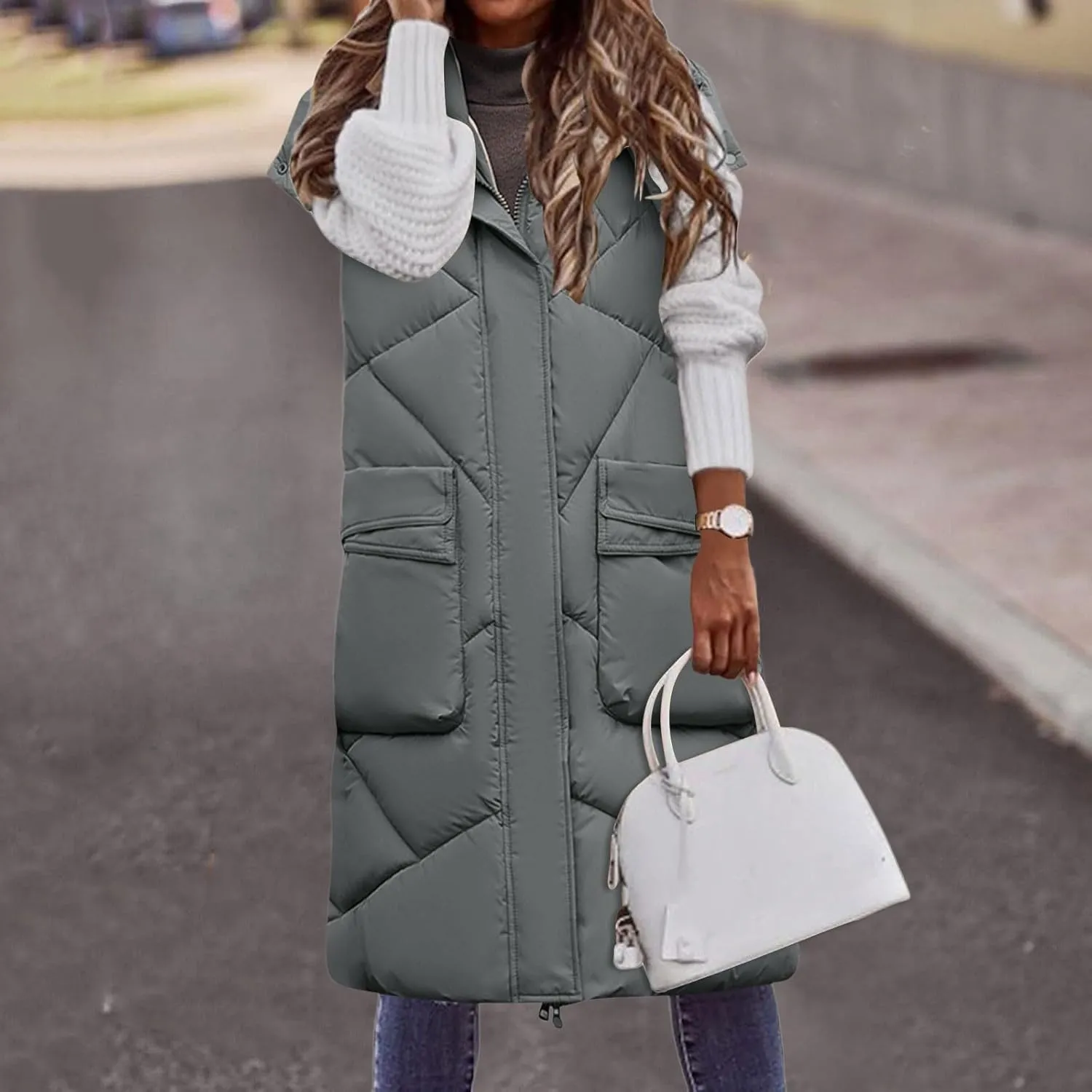 iLH Oversized Down Vests Women'S Outdoor Coats Hooded Long Puffy Vests Winter Coats Sleeveless Insulated Jackets Womens