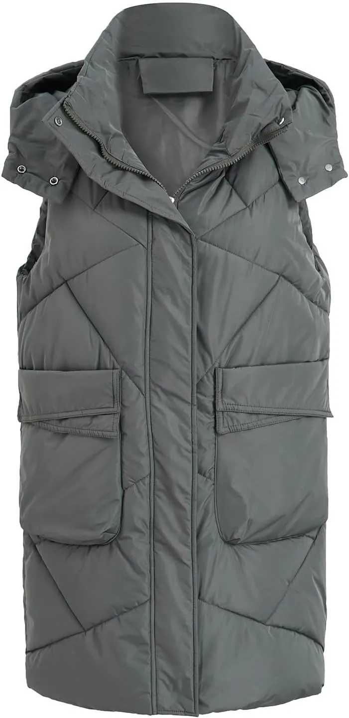 iLH Oversized Down Vests Women'S Outdoor Coats Hooded Long Puffy Vests Winter Coats Sleeveless Insulated Jackets Womens